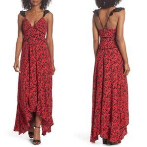 NEW Adelyn Rae Isabel Floral Maxi‎ Dress Size XS Black Red Nordstrom Ruffle Boho